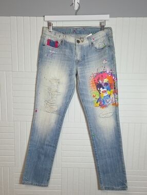Abercrombie & Fitch Ana M. Custom Street Art Clown Distressed Jeans Size 27